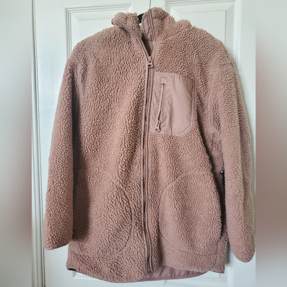 H&M sherpa fleece teddy bear sweater jacket blush pink size XS - Picture 1 of 9